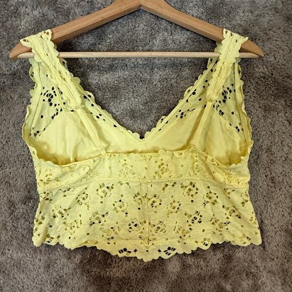 Aerie Butter Yellow Eyelet Lace Crop Tank Top Bustier V Neck XL Extra Large - Picture 2 of 8